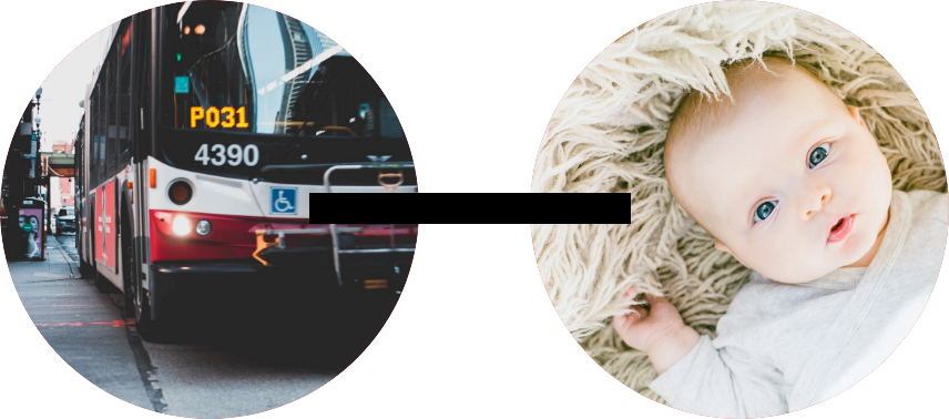 A city bus and a newborn baby