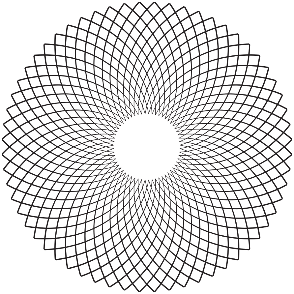 A black and white drawing of a circular design.