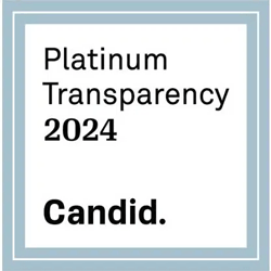 A light-blue bordered certificate displaying the words Platinum Transparency 2024 and Candid.