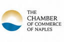 Logo for The Chamber of Commerce of Naples featuring a yellow sun-like circle with a blue wave and the organization name.